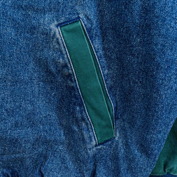 Lee Sport Denim Varsity Bomber Jacket Colorblock XXL VTG 90s Skate Hip Hop Baggy - Picture 6 of 8